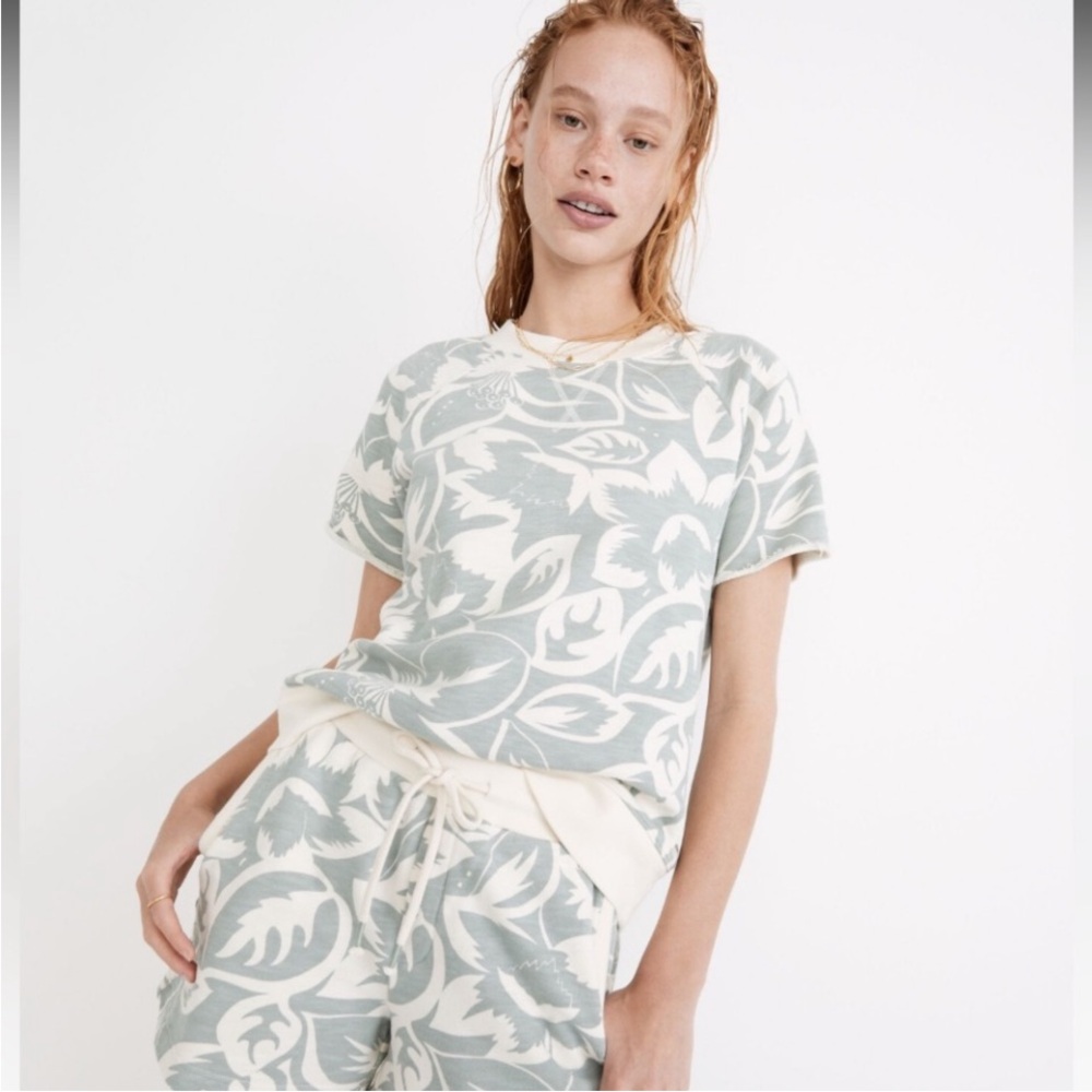 MADEWELL Tropicale Floral Oversized Casual Short-Sleeve Sweatshirt in Size XS